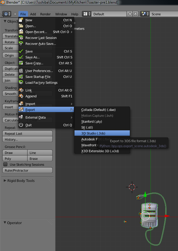 Blender Export Menu